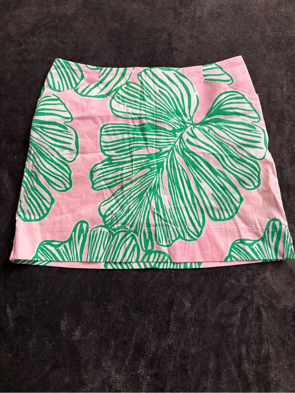 Lilly Pulitzer Pink Mini Skirt with Green Tropical Leaf Print
